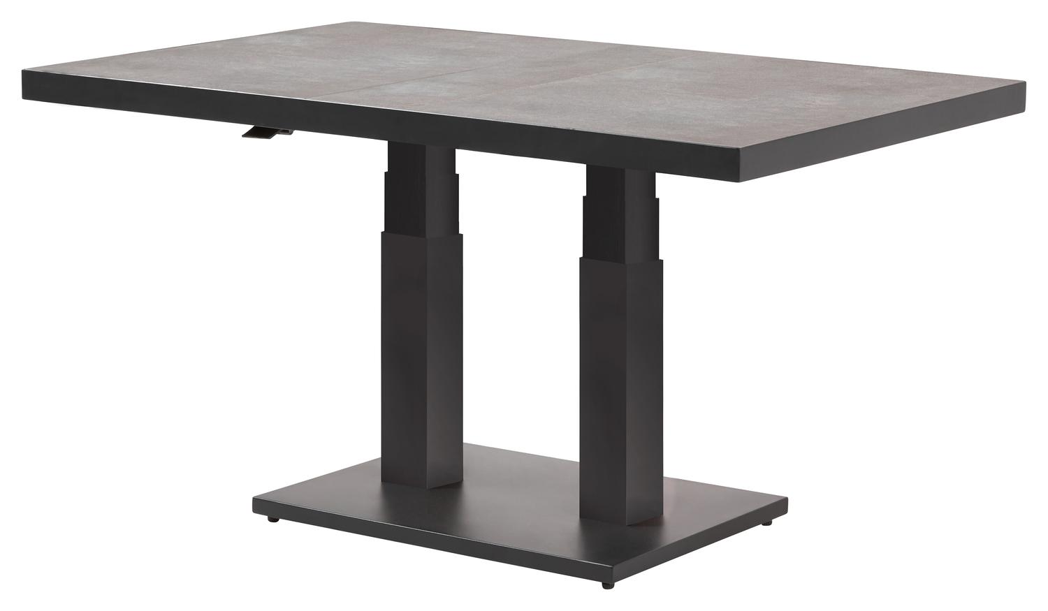 Pop-up loungetafel in zwart aluminium en grijs volkeramiek - L 140 x B 85 x H 72 cm