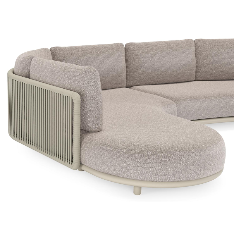 Salon de jardin d'angle Lomano en aluminium beige et corde luxe plate tissÃ©e verticalement beige et coussins en all weather sunbrellaÂ® luxe Wander Granite
