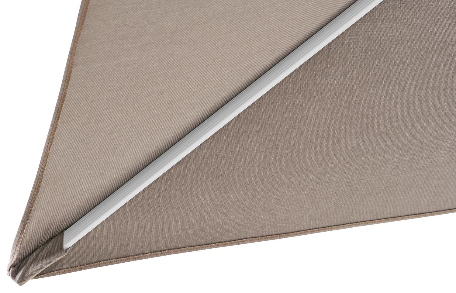 Rufina zweefparasol in wit aluminium met natte nature grey all weather sunbrella® luxe parasoldoek - L1: 300 x L2: 400 cm (zonder voet)