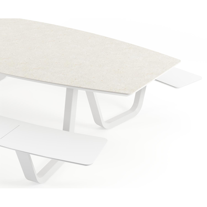 Table de pique-nique Forno forme de bateau en aluminium blanc et céramique pleine - Lg.ong. 280 x - Lg. 280 x Lrg. 192 x Haut. 72 cm