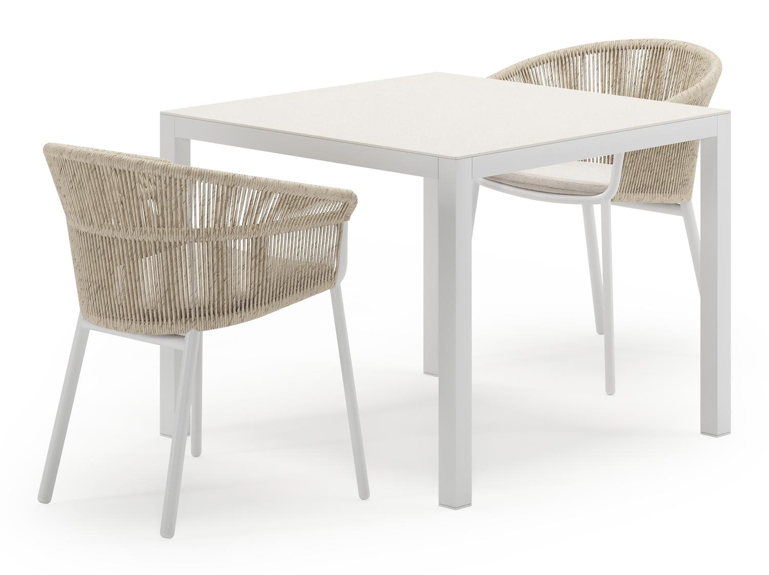 Ensemble de jardin Feltro en aluminium blanc et sintered stone Crema minerale avec 2 chaises de jardin Matera