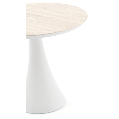 Table de jardin Fano ronde en aluminium blanc et céramique pleine Travertino Bianco - Diam. 85 x Haut. 74 cm