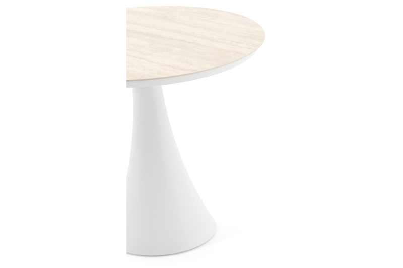 Table de jardin Fano ronde en aluminium blanc et céramique pleine Travertino Bianco - Diam. 85 x Haut. 74 cm