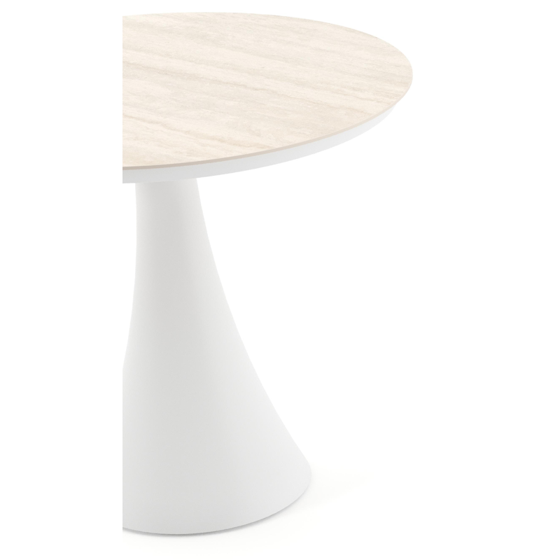 Table de jardin Fano ronde en aluminium blanc et céramique pleine Travertino Bianco - Diam. 85 x Haut. 74 cm