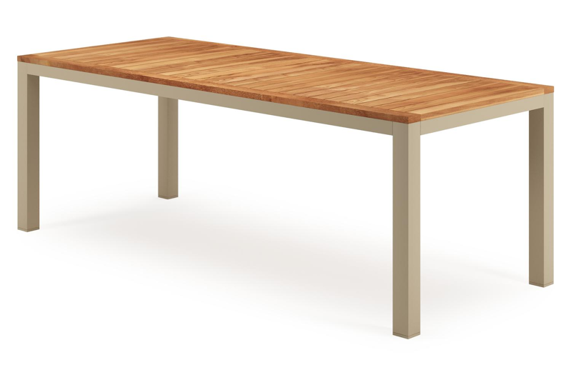 Varese tuintafel rechthoekig in beige aluminium en teak - L 220 x B 92 x H 73.5 cm