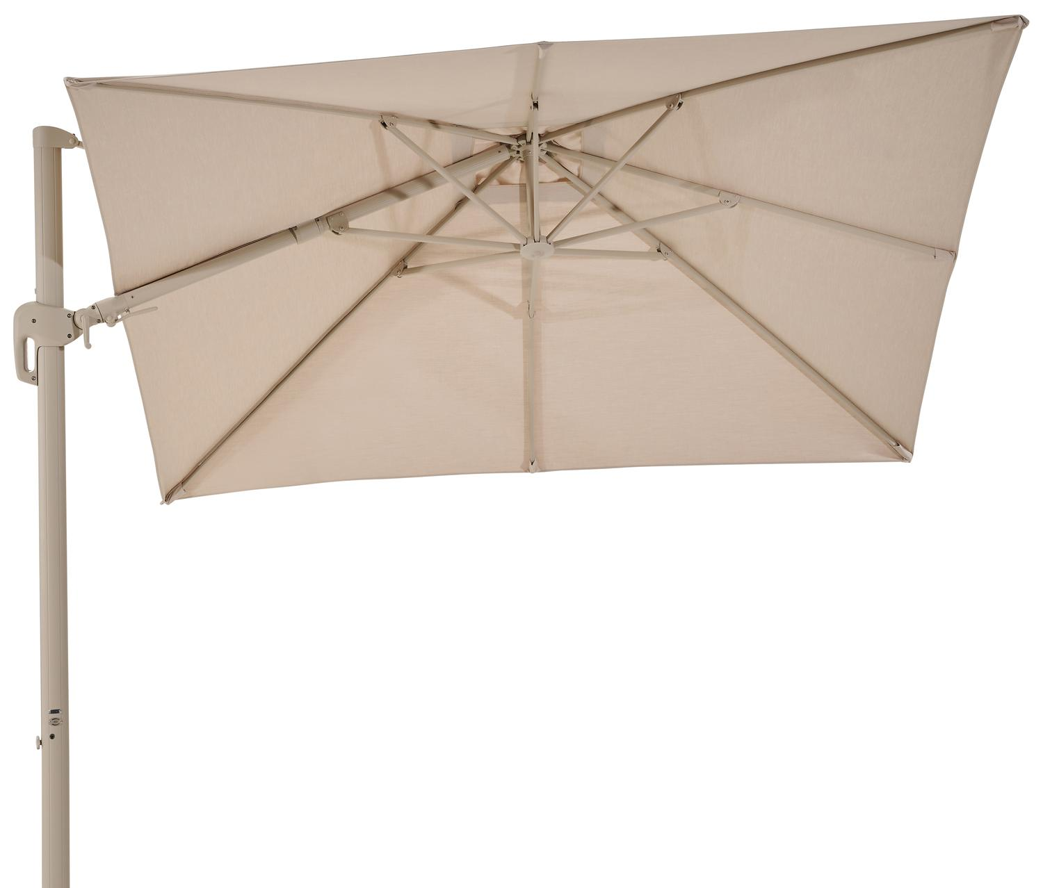Parasol pedant Rufina avec fonction tilt en aluminium beige avec toile de parasol en all weather sunbrella® premium beige - Lg.1 300 x Lg.2 300 cm (sans pied de parasol)