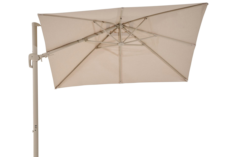 Rufina zweefparasol met tiltfunctie in beige aluminium met beige all weather sunbrella® premium parasoldoek - L1 300 x L2 300 cm (zonder voet)