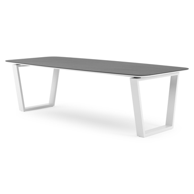 Pagino tuintafel bootvorm in wit aluminium en volkeramiek Basalt Black - L 255 x B 115 x H 73 cm