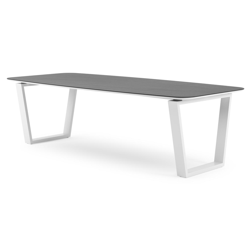 Pagino tuintafel bootvorm in wit aluminium en volkeramiek Basalt Black - L 255 x B 115 x H 73 cm