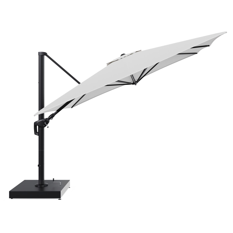 Minore zweefparasol met tiltfunctie in zwart aluminium en Ego Birch All Weather Solica parasoldoek - L1 350 x L2: 350 cm met parasolvoet Minore 260 kg met wielen