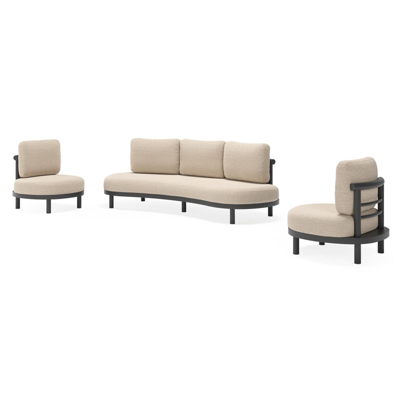 Salon de jardin Lindo en aluminium noir avec coussins en weather+ softtouch rustic