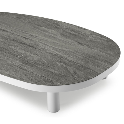 Donato loungetafel organisch in wit aluminium en volkeramiek Aspen Grey - L 151 x B 90 x H 25 cm