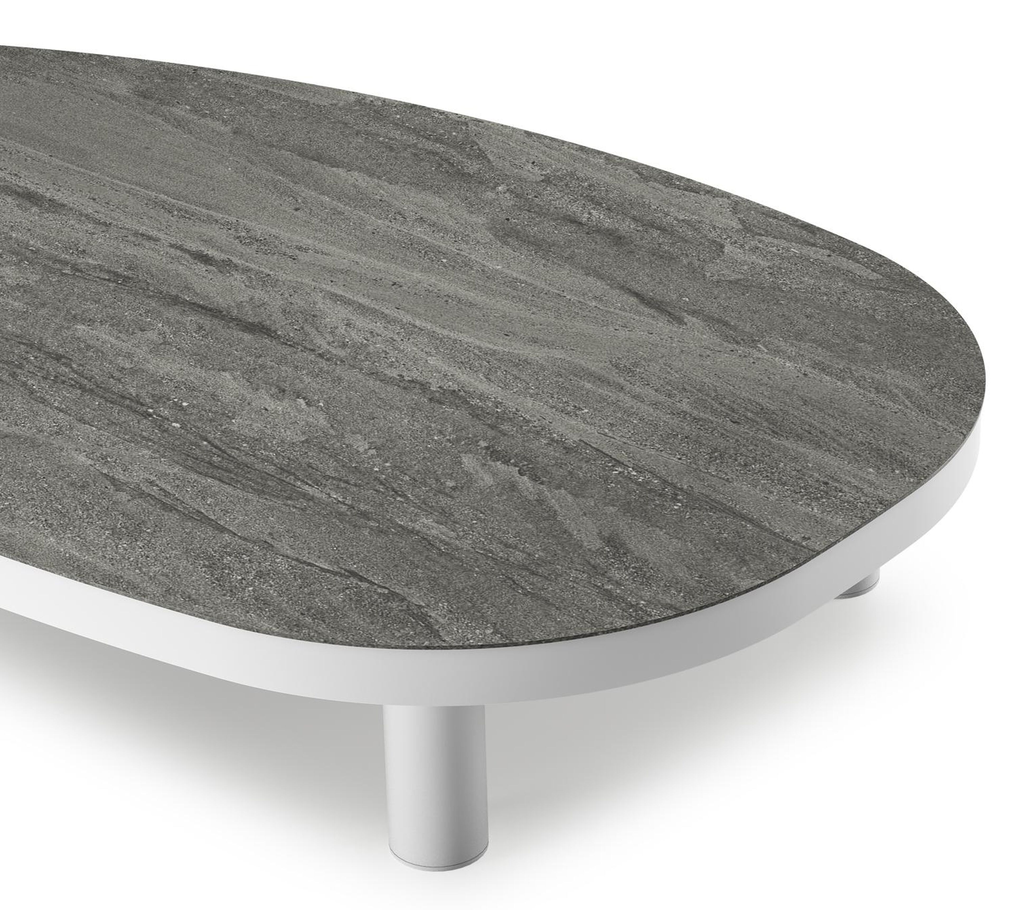 Donato loungetafel organisch in wit aluminium en volkeramiek Aspen Grey - L 151 x B 90 x H 25 cm