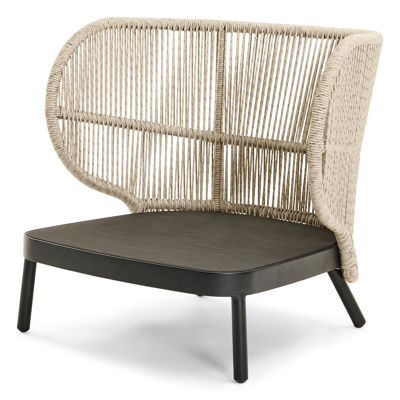 Lugano loungestoel 1-zit in zwart aluminium en beige gedraaide ronde wicker met catania beige All Weather Cosytica kussen