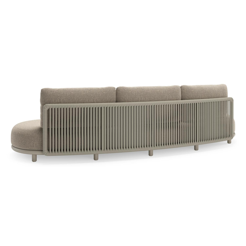 Lomano loungebank in beige aluminium en beige verticaal geweven luxe vlakke rope met Chartres Pewter all weather sunbrella® luxe