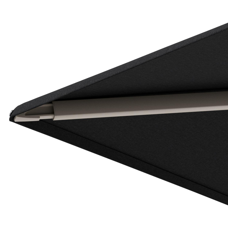 Minore zweefparasol met tiltfunctie in beige aluminium en Natte Sooty All Weather Sunbrella® Luxe parasoldoek - L1: 400 x L2: 300 cm met parasolvoet Minore 260 kg met wielen