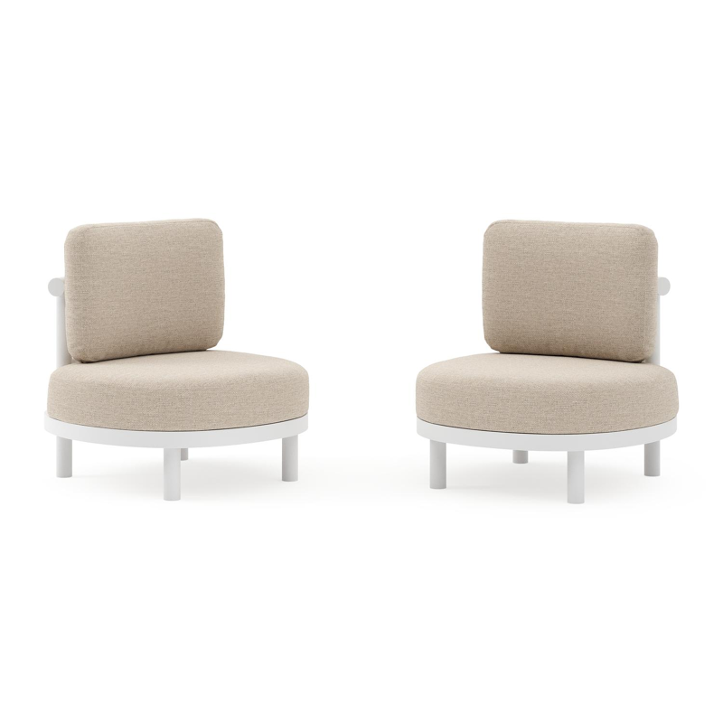 Set van 2 Lindo loungestoelen in wit aluminium met rustic weather+ softtouch kussens