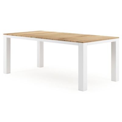 Nano tuintafel in wit aluminium en teak - L 200 x B 100 x H 75 cm
