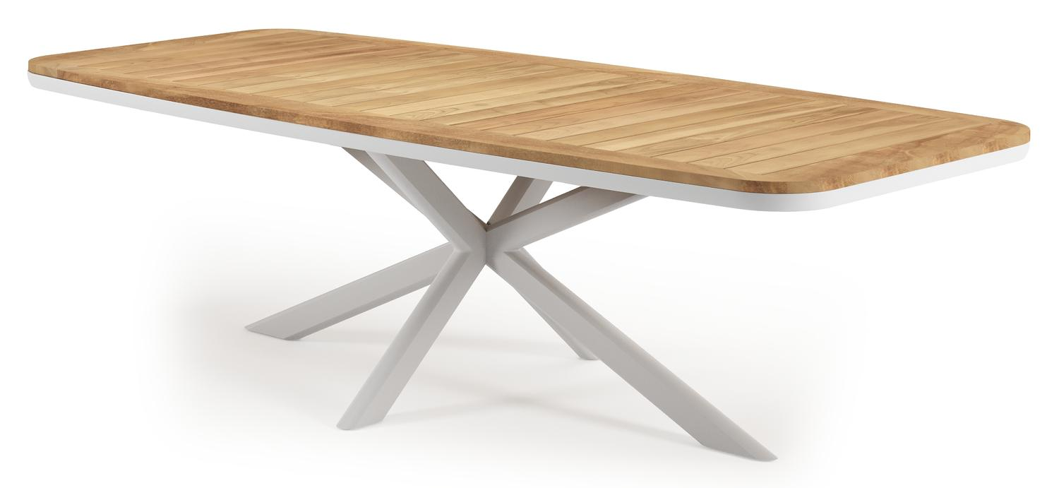 Pamplona bootvormige tuinset in wit aluminium en teak natural finish met 10 Cosa tuinstoelen