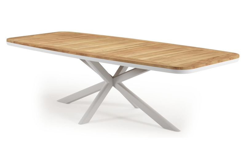 Pamplona bootvormige tuinset in wit aluminium en teak natural finish met 8 Matera tuinstoelen