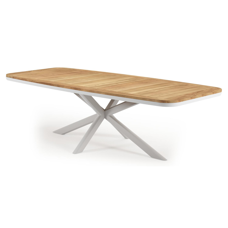 Pamplona bootvormige tuinset in wit aluminium en teak natural finish met 10 Cosa tuinstoelen