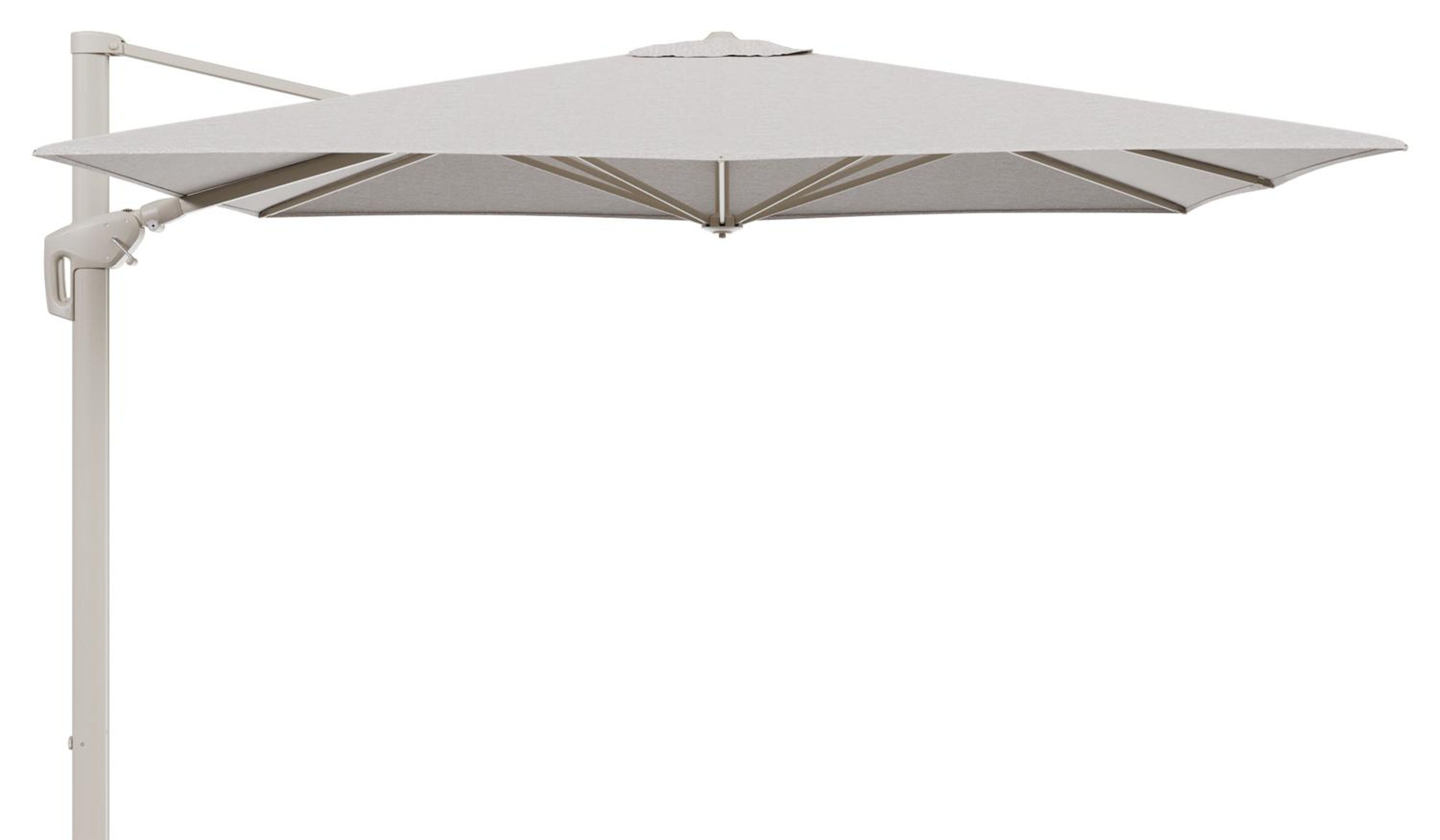 Minore zweefparasol met tiltfunctie in beige aluminium en Tundra Sand All Weather Sunbrella® Luxe parasoldoek - L1 280 x L2 370 cm (zonder voet)