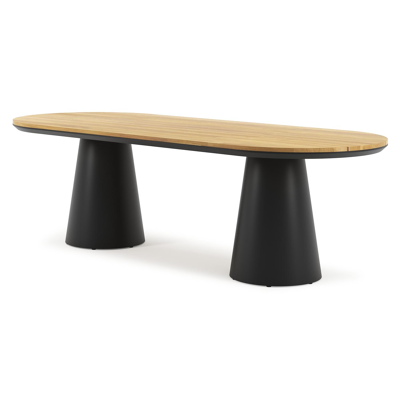 Donato tuintafel in zwart aluminium en teak - L 260 x B 100 x H 75,5 cm