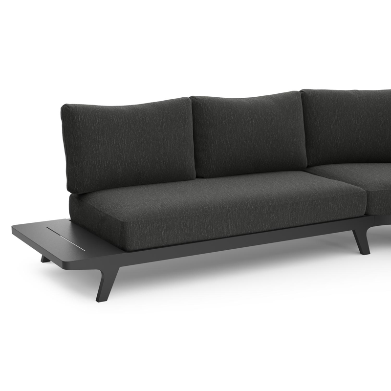 Bolzano loungehoek in zwart aluminium met sky black weather+ softtouch kussens en loungetafel