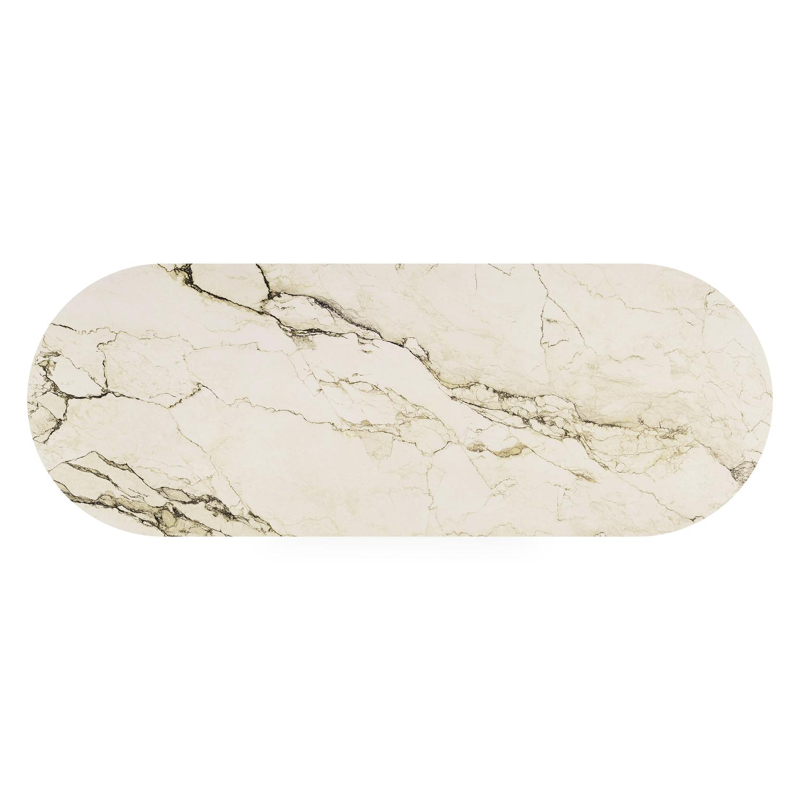 Table de jardin Organo oval en aluminium noir et céramique pleine colorado dunes - Lg. 300 x Lrg. 110 x Haut. 74 cm