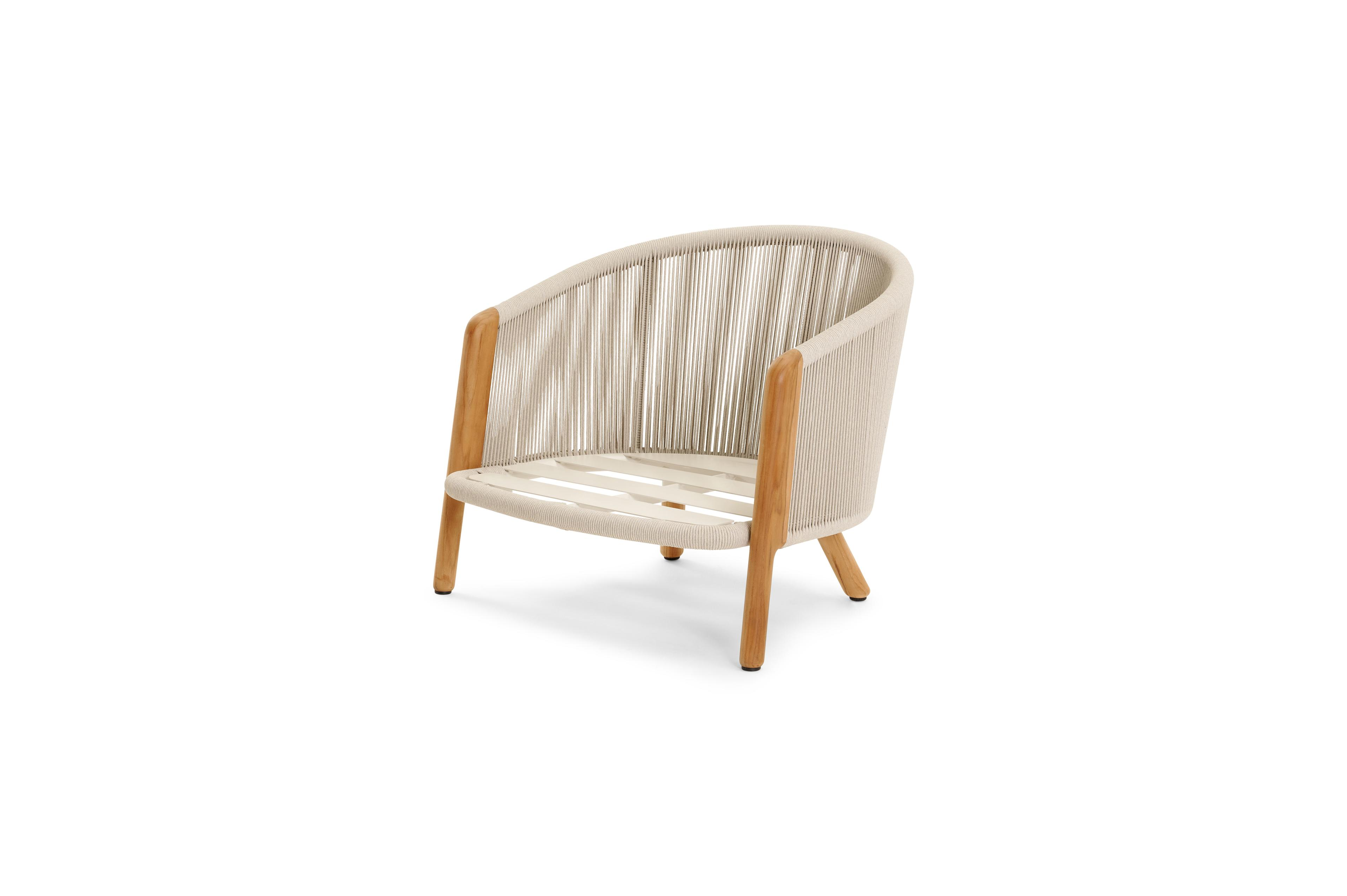 Gardo loungestoel 1-zit in teak en rope met chartres pewter all weather sunbrella® luxe kussen