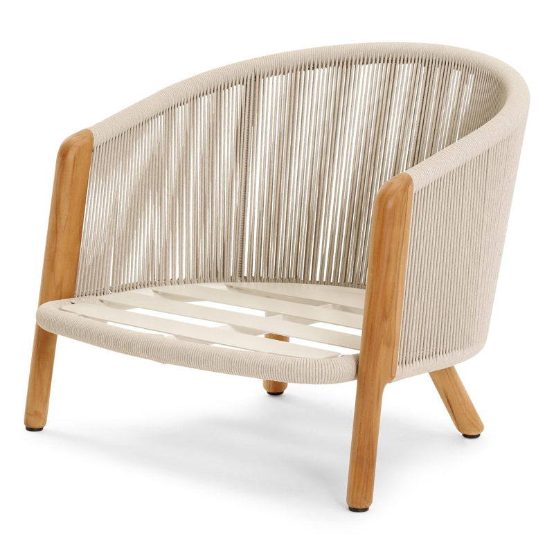 Gardo loungestoel 1-zit in teak en rope met chartres pewter all weather sunbrella® luxe kussen