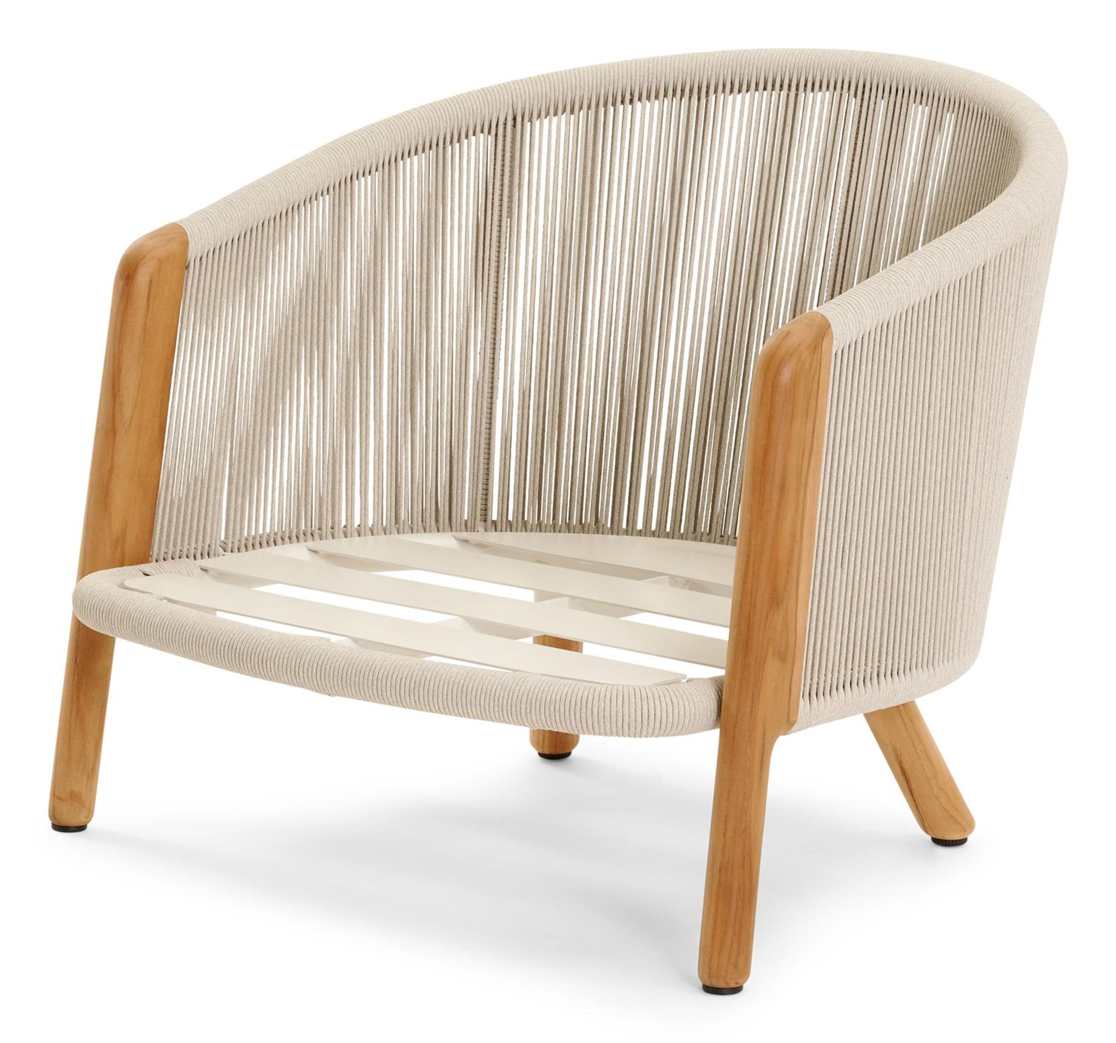 Gardo loungestoel 1-zit in teak en rope met chartres pewter all weather sunbrella® luxe kussen