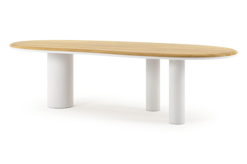 Organo tuintafel organisch in wit aluminium en teak L 280 x B 120 x H 74 cm