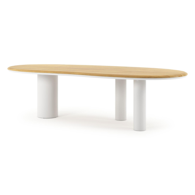 Organo tuintafel organisch in wit aluminium en teak L 280 x B 120 x H 74 cm