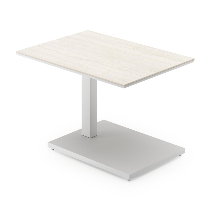 Cirello pop-up bijzettafel rechthoekig in wit aluminium en volkeramiek Travertino Bianco - L 70 x B 50 x H 44 cm