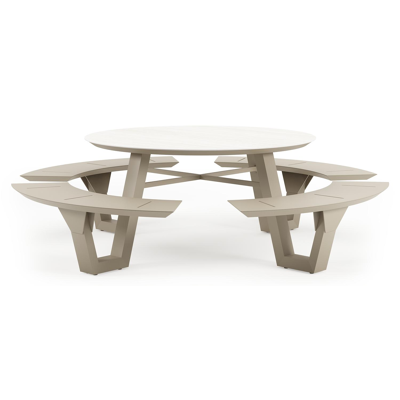 Rondino picknicktafel in beige aluminium en volkeramiek Calista - Dia. 148 cm