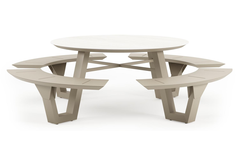 Rondino picknicktafel in beige aluminium en volkeramiek Calista - Dia. 148 cm