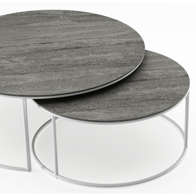 Fano loungetafels in wit aluminium en aspen grey volkeramiek - Dia. 85/65 X H 35/30 cm