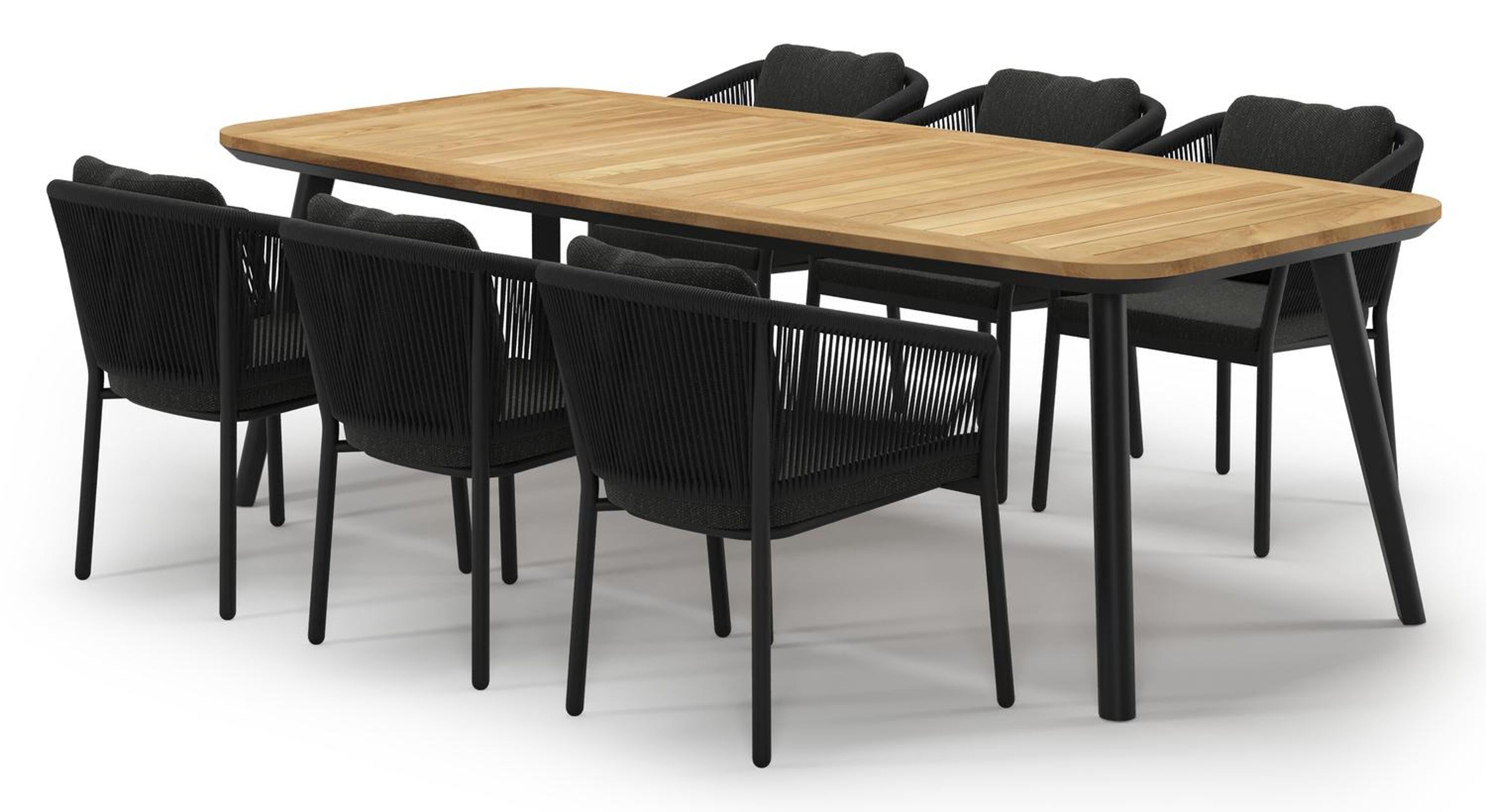 Mosa tuinset in zwart aluminium en teak met 6 Gerona tuinstoelen