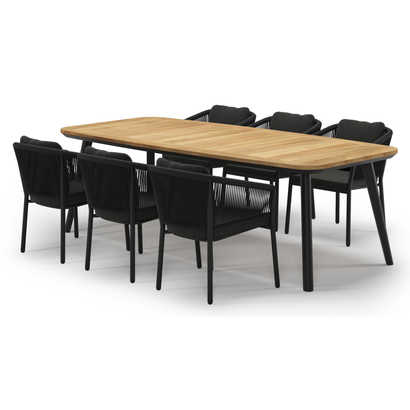 Mosa tuinset in zwart aluminium en teak met 6 Gerona tuinstoelen