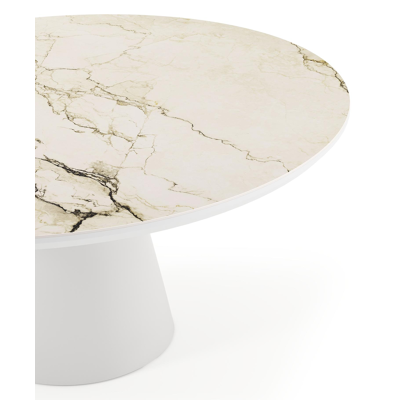 Donato tuintafel rond in wit aluminium en volkeramiek colorado dunes - Dia. 148 x H 75 cm