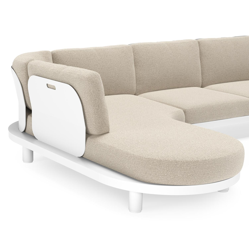Salon de jardin d'angle Donato en aluminium blanc et coussins en all weather cosytica Catania Sand