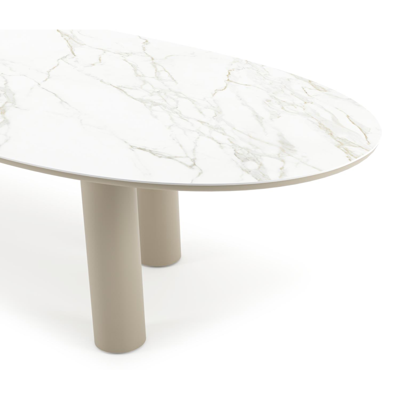 Organo tuintafel organisch in beige aluminium en volkeramiek Calacatta - L 320 x B 120 x H 74 cm
