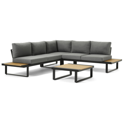 Serado loungehoek in zwart polywood en polywood met grijs polywood kussen en loungetafel