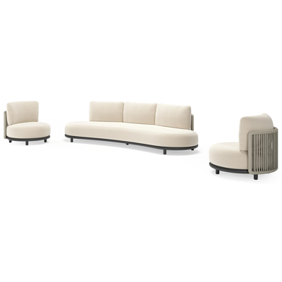 Lomano loungeset in zwart aluminium en beige verticaal geweven luxe vlakke rope met Althea Off White all weather cosytica