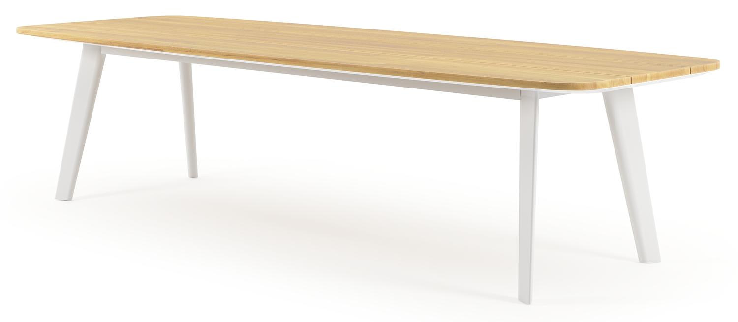 Lacrima tuintafel bootvorm in wit aluminium en teak - L 315 x B 115 x H 73 cm