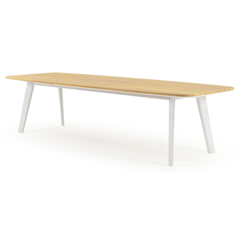Lacrima tuintafel bootvorm in wit aluminium en teak - L 315 x B 115 x H 73 cm