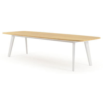Lacrima tuintafel bootvorm in wit aluminium en teak - L 315 x B 115 x H 73 cm
