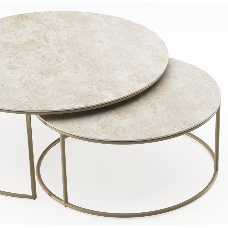 Ensemble de 2 tables d'appoint Fano ronde en aluminium beige et céramique pleine Rapolano - Diam. 85 x Haut. 35 cm
