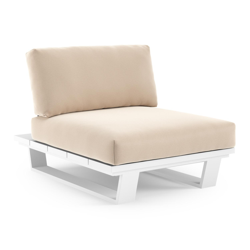 Pagino loungestoel in wit aluminium met natte linen chalk all weather sunbrella® luxe kussen